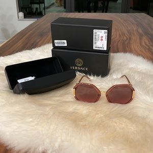 Versace hexagonal transparent pink gradient brown lens sunglasses